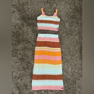 Striped Knit Crop Top and Skirt Set